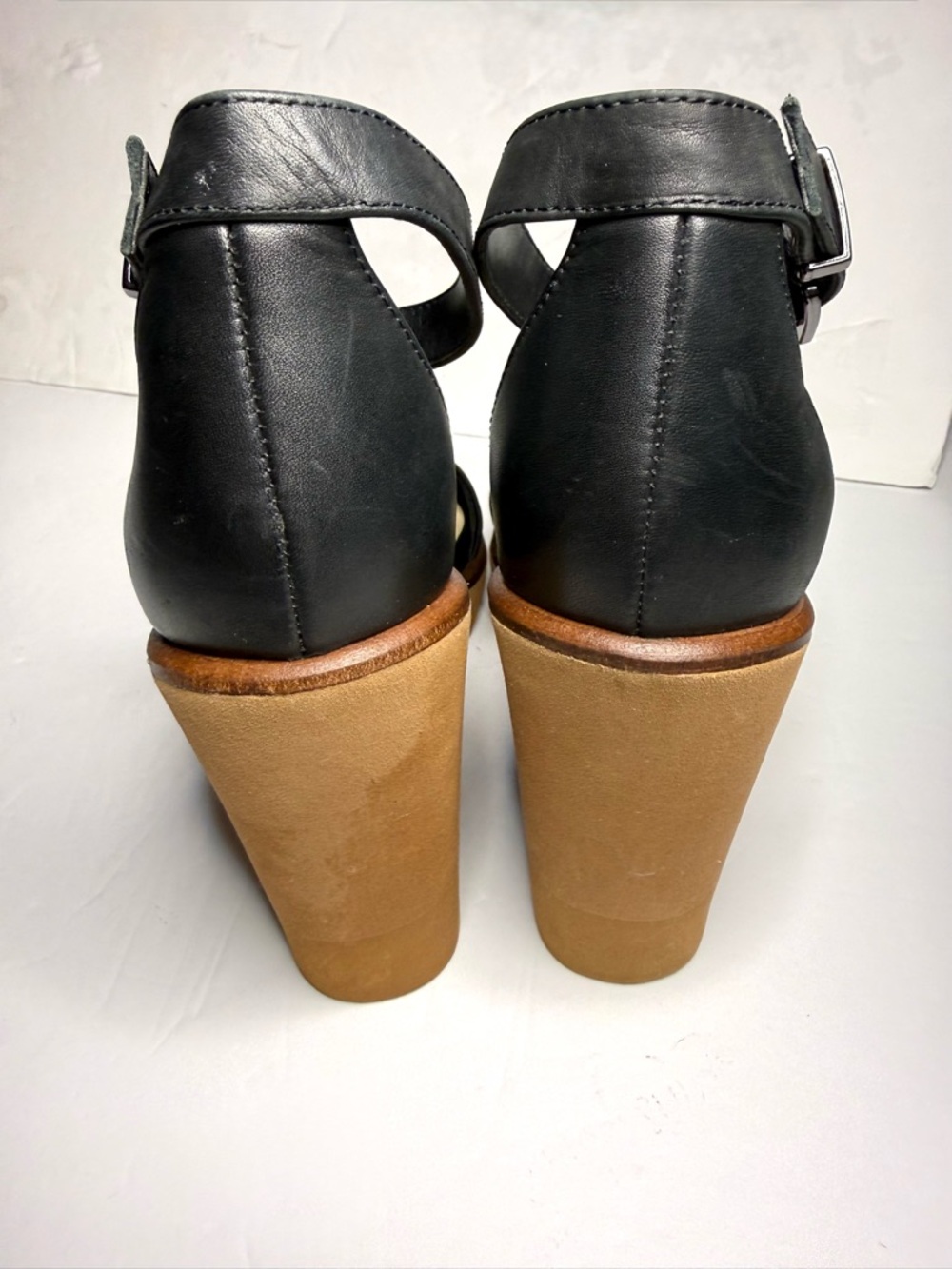 Vince Camuto Black Leather Ankle-Strap Wedge Sandals - Picture 6 of 7